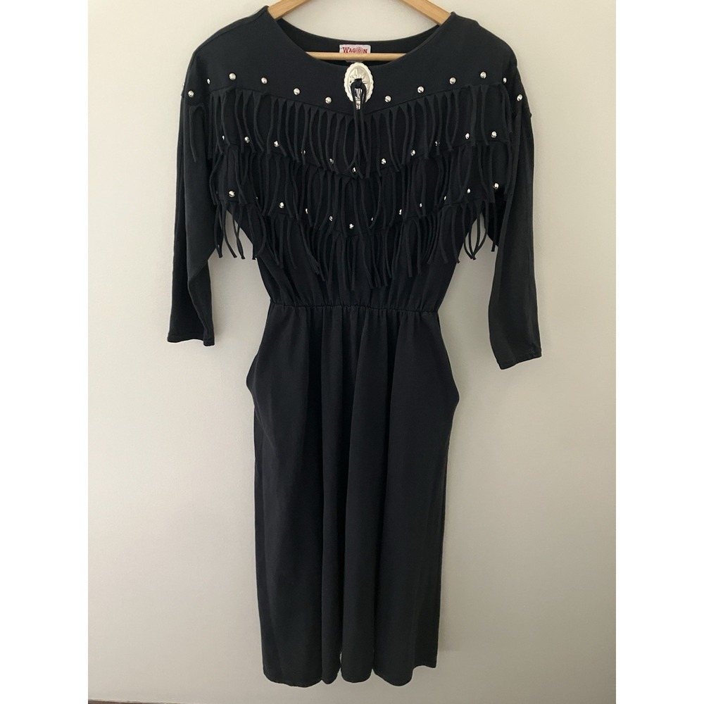 Vintage Wagon Wheels Dress Women's Sz M Country Western Cowgirl